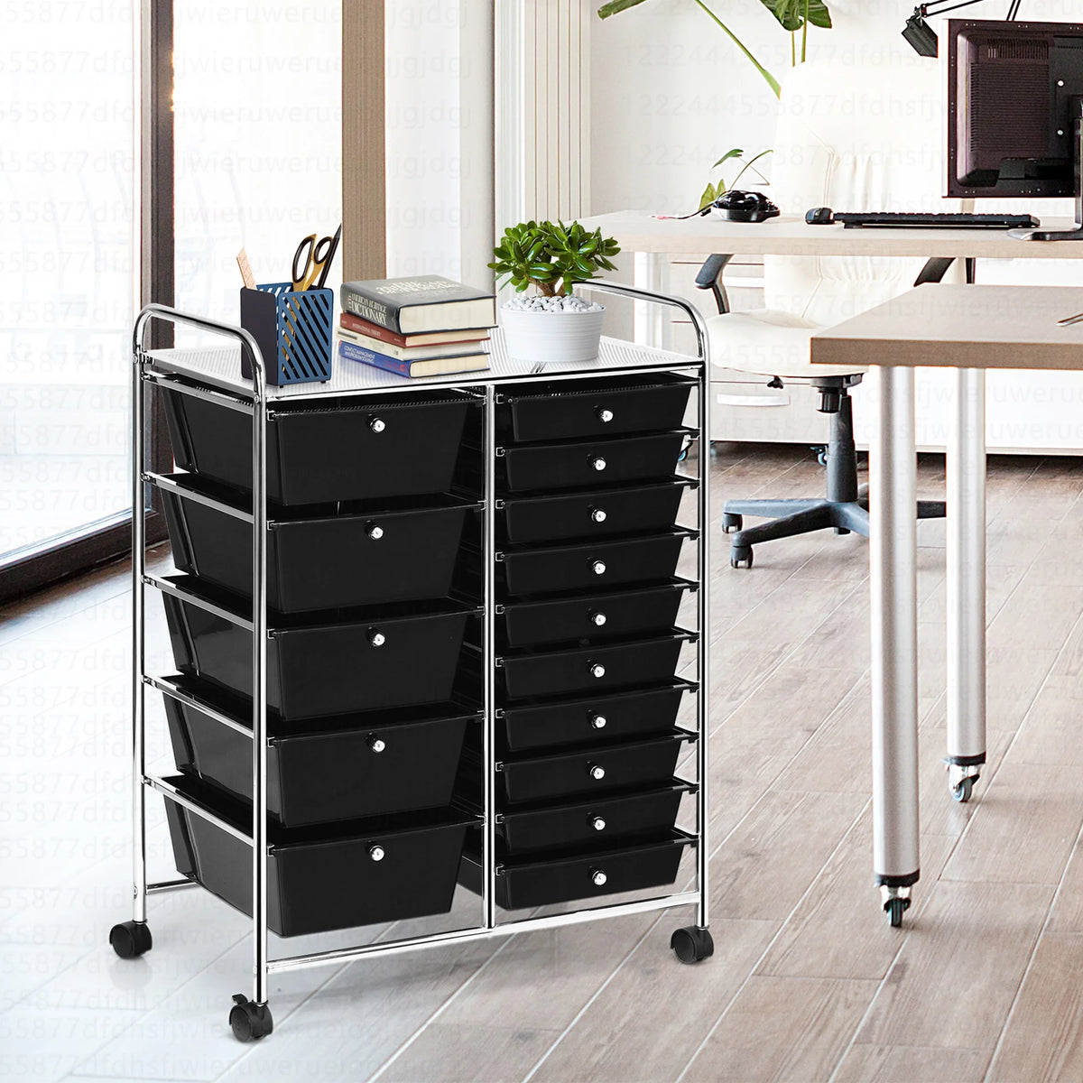 Costway 15 Drawer Rolling Storage Cart Tools Scrapbook Paper Office School Organizer White