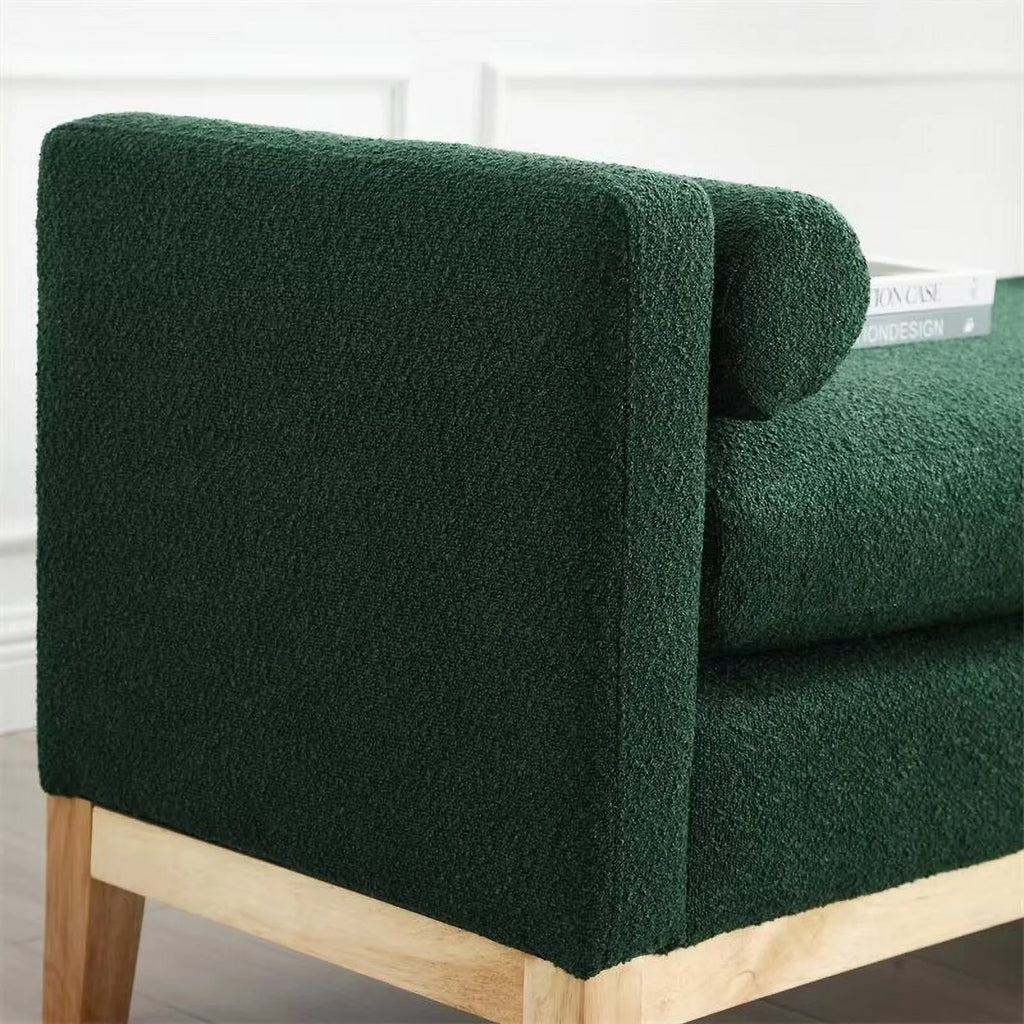 End of Bed Bench, 53.5" Boucle Fabric Upholstered Entryway Bench with Wood Legs & Bolster Pillows, Rolled Arm Cushioned Ottoman Foot Rest Long Stool Window Extra Seating for Bedroom, Ivory