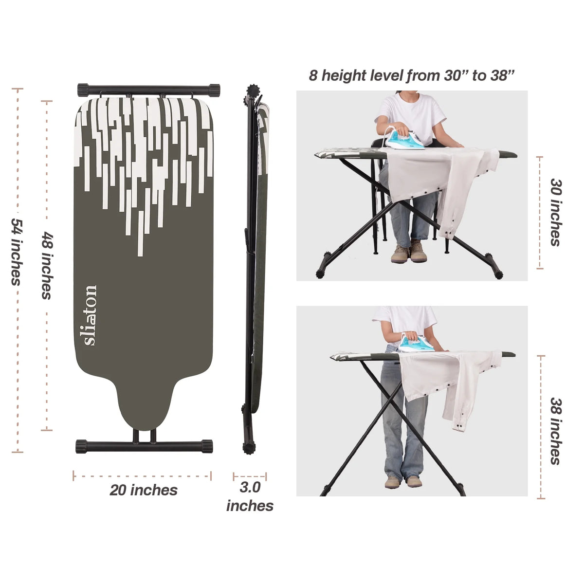 KDJ HOME Slieton Extra Large Ironing Board with Hang Rail, 20-Inch Wide