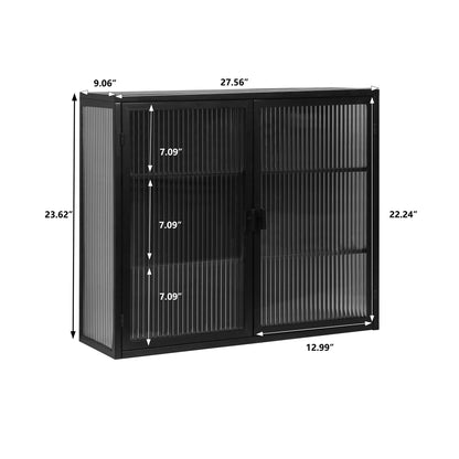 27.56"Modern Wall Cabinet with Glass Doors, Bathroom Cabinet with Featuring Three-tier Storage for Entryway Living Room, Bathroom or Dining Room, Mint Green
