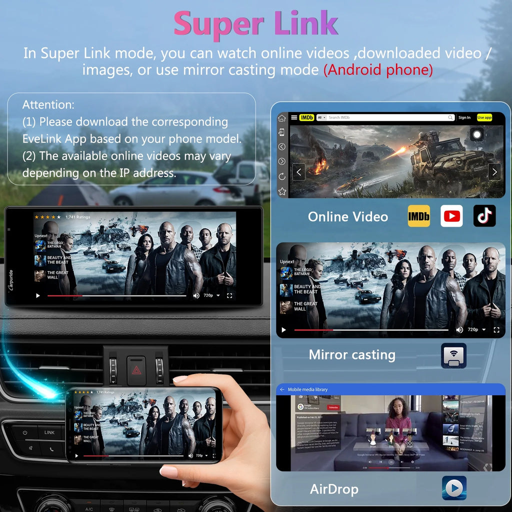 Carpuride Wireless Carplay Android Auto with 4K Front Dash Cam  1080P Rear Cam,10.26" HD IPS Touch