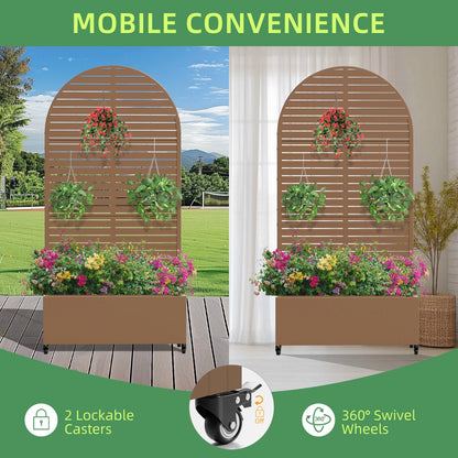 MAYEERTY 47*16*47"Outdoor White Metal Planter with Rect Louvered Climbing Trellis, Drainage hole & Wheels