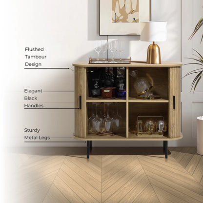 LuxenHome 35" Mid Century Modern Accent Cabinet, Small Buffet Cabinet with Sliding Door, Oak