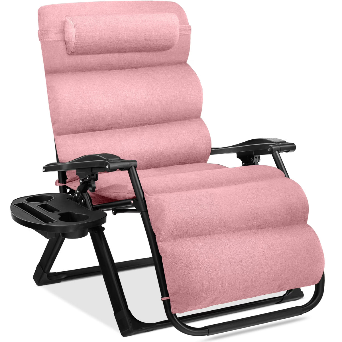 Best Choice Products Oversized Zero Gravity Chair, Folding Recliner w/ Removable Cushion, Side Tray - Fossil Gray