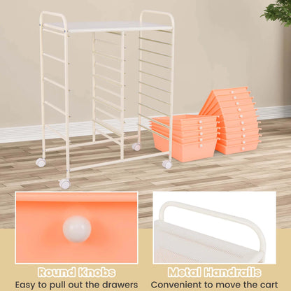 Costway 15 Drawer Rolling Storage Cart Tools Scrapbook Paper Office School Organizer White