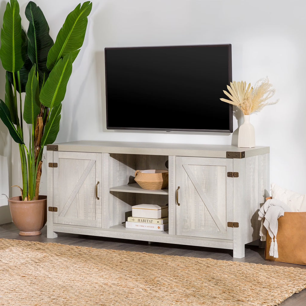 Walker Edison Modern Farmhouse Barn Door TV Stand for TVs up to 65", Grey Wash