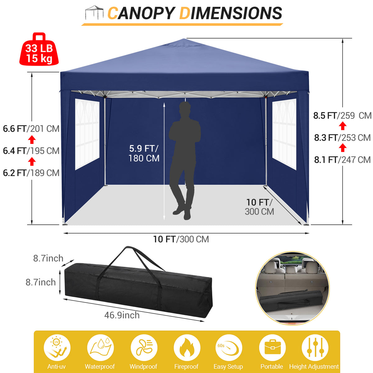 SANOPY 10'x10' EZ Pop Up Canopy Tent Outdoor Party Instant Shelter Portable Folding Beach Canopy with 4 Sandbag & Carrying Bag, Black