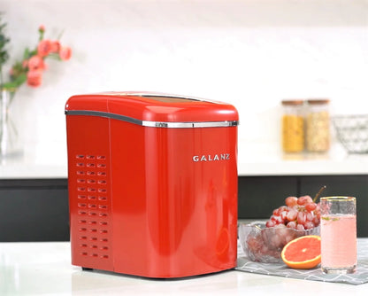 Galanz Portable Countertop Electric Maker Machine 26 lbs in 24 Hours, 9 Bullet Shaped Cubes Ready in 9 Minutes, 2 Ice Sizes, Perfect for Parties & Home Bar, 2.1 L, Retro Red