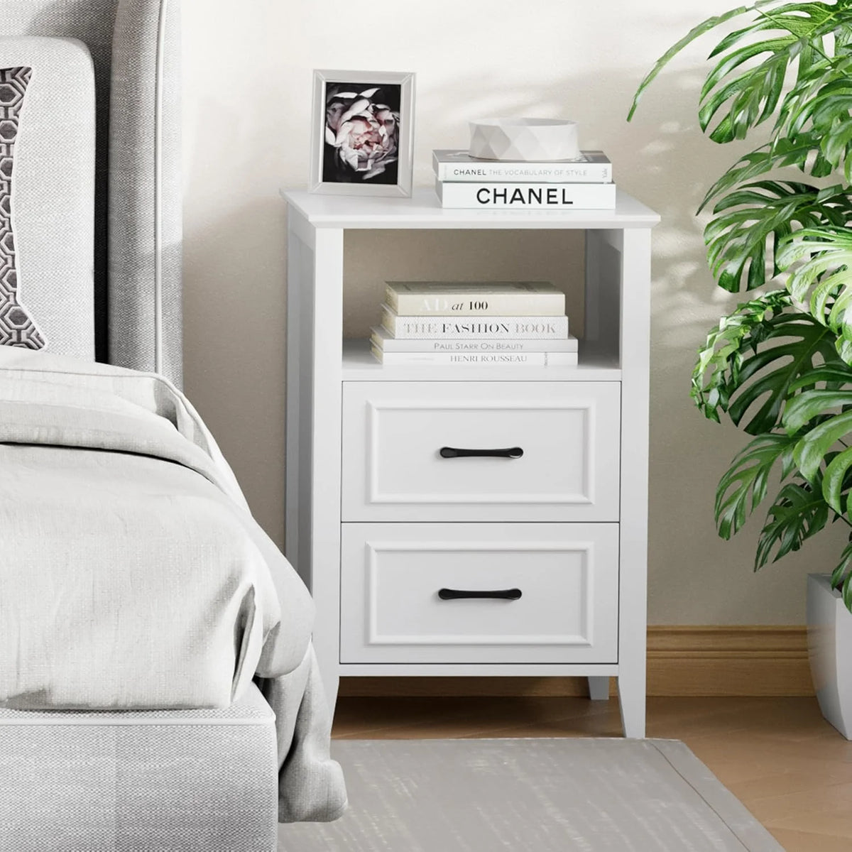 ANHDAH Nightstand Set of 2, Modern End Table with 2 Drawers and Open Shelf, 23.6 Inch High Bedside Table with Storage