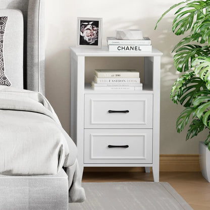 ANHDAH Nightstand Set of 2, Modern End Table with 2 Drawers and Open Shelf, 23.6 Inch High Bedside Table with Storage