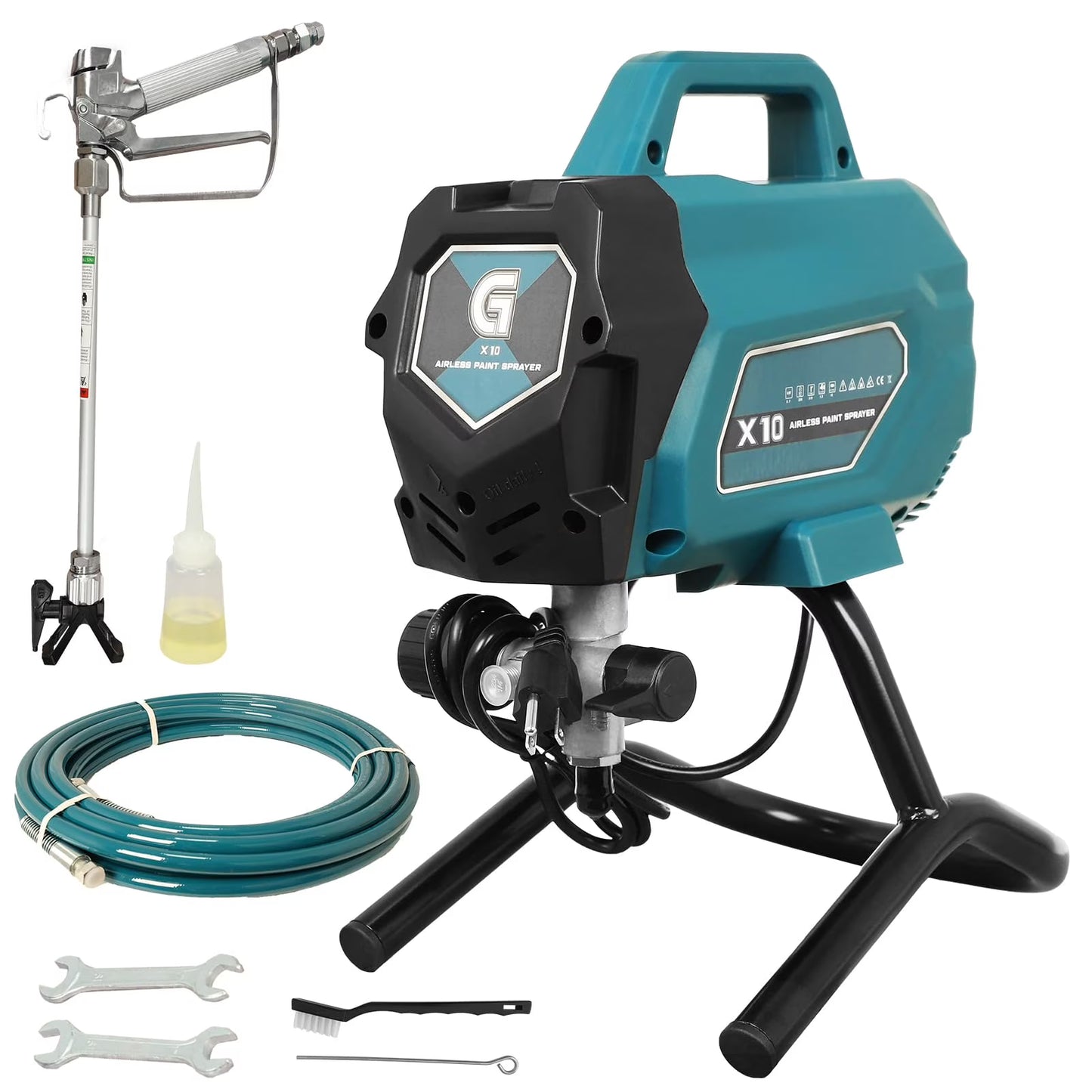 X10 Airless Paint Sprayer, Electric Paint Machine with Extension Pole and Cleaning Kits, 3300 PSI 750W, 0.32GPM Stand Paint Sprayer for DIY Painting Projects Home Interior & House Exterior