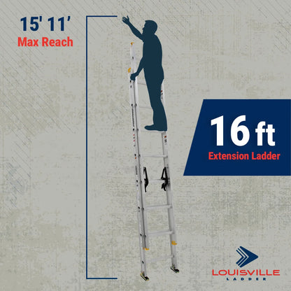 Louisville Ladder 16-Foot Aluminum Extension Ladder, 250-Pound Load Capacity, Type I, AE3216