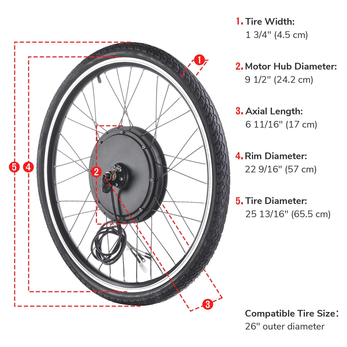 Yescom Electric Bike Conversion Kit 48V 1000W 26" Front Wheel E-Bike Conversion Kit Dual Mode Controller