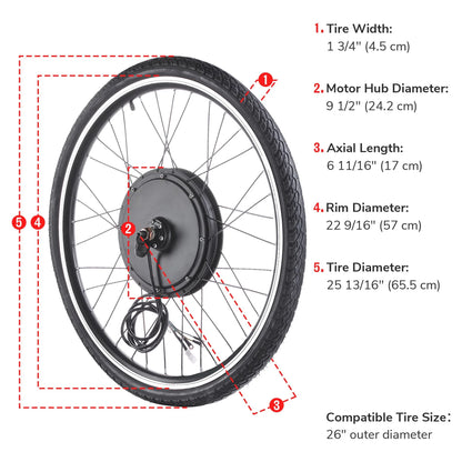 Yescom Electric Bike Conversion Kit 48V 1000W 26" Front Wheel E-Bike Conversion Kit Dual Mode Controller