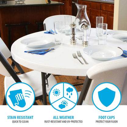 Lifetime 48 inch Round Fold-in-Half Table, Indoor/Outdoor Essential, White Granite (280064)