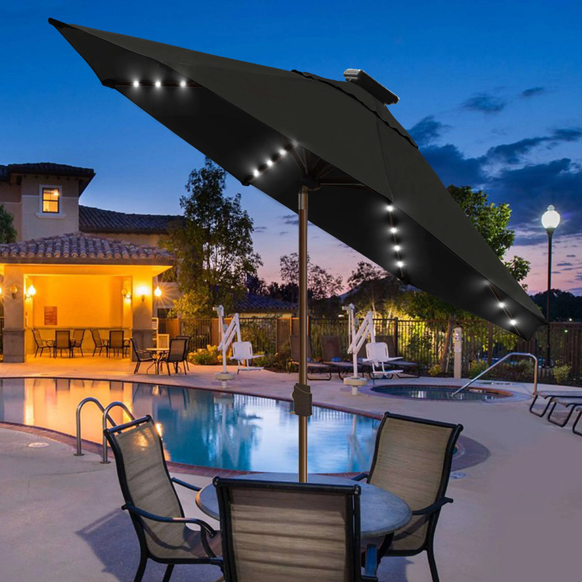 EliteShade Sunbrella Solar Umbrellas 9ft Market Umbrella with 80 LED Lights Patio Umbrellas Outdoor Table Umbrella with Ventilation and 5 Years Non-Fading Top,Ruby