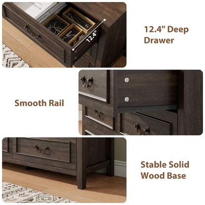 GIKPAL White Dresser for Bedroom, 6 Drawers Wood Dresser with Antique Handles, Farmhouse Rustic Chest of Drawers for Bedroom, Living Room, Entryway & Hallway