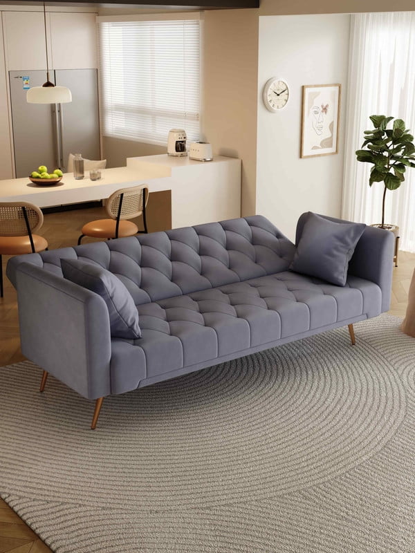 FFH Modern Corduroy Futon Sofa Bed with Adjustable Backrest,Convertible Loveseat Sleeper,Soft Couch with Drop-Down Table and Cup Holder for Living room,Pink