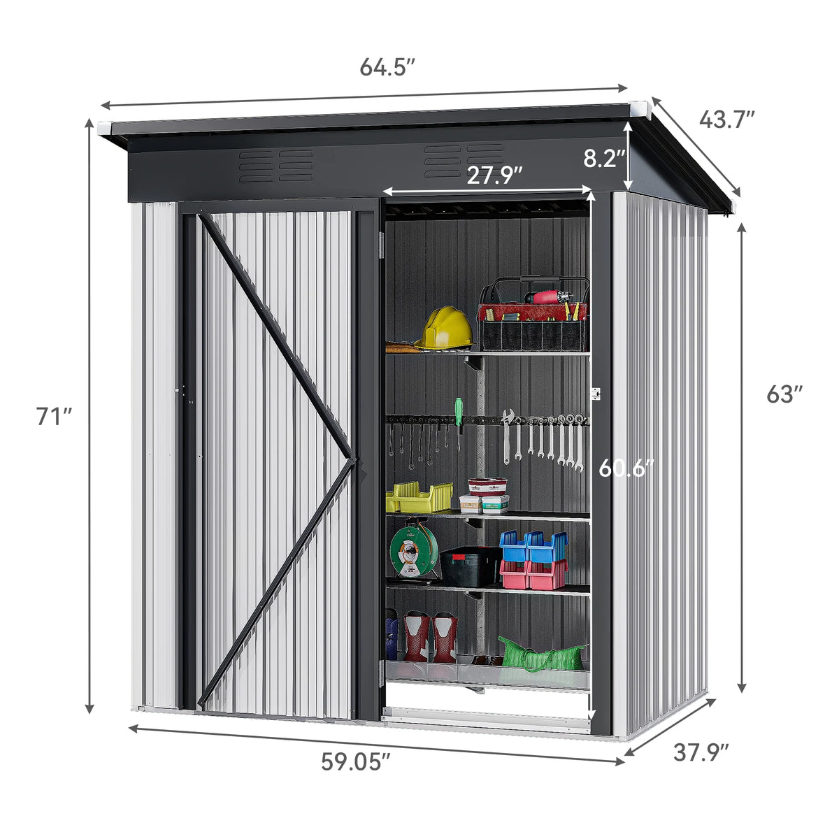 UFORIC 5x3ft Outdoor Storage Shed,Metal Garden Organizer, Lockable Door,Backyard,Garden,Dark Gray