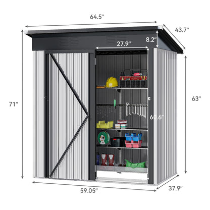 UFORIC 5x3ft Outdoor Storage Shed,Metal Garden Organizer, Lockable Door,Backyard,Garden,Dark Gray