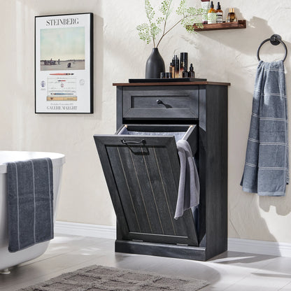 SinCiDo Kitchen Double Tilt Out Trash Can Cabinet, 20 Gallon Farmhouse Wooden Trash Garbage Can with Drawer