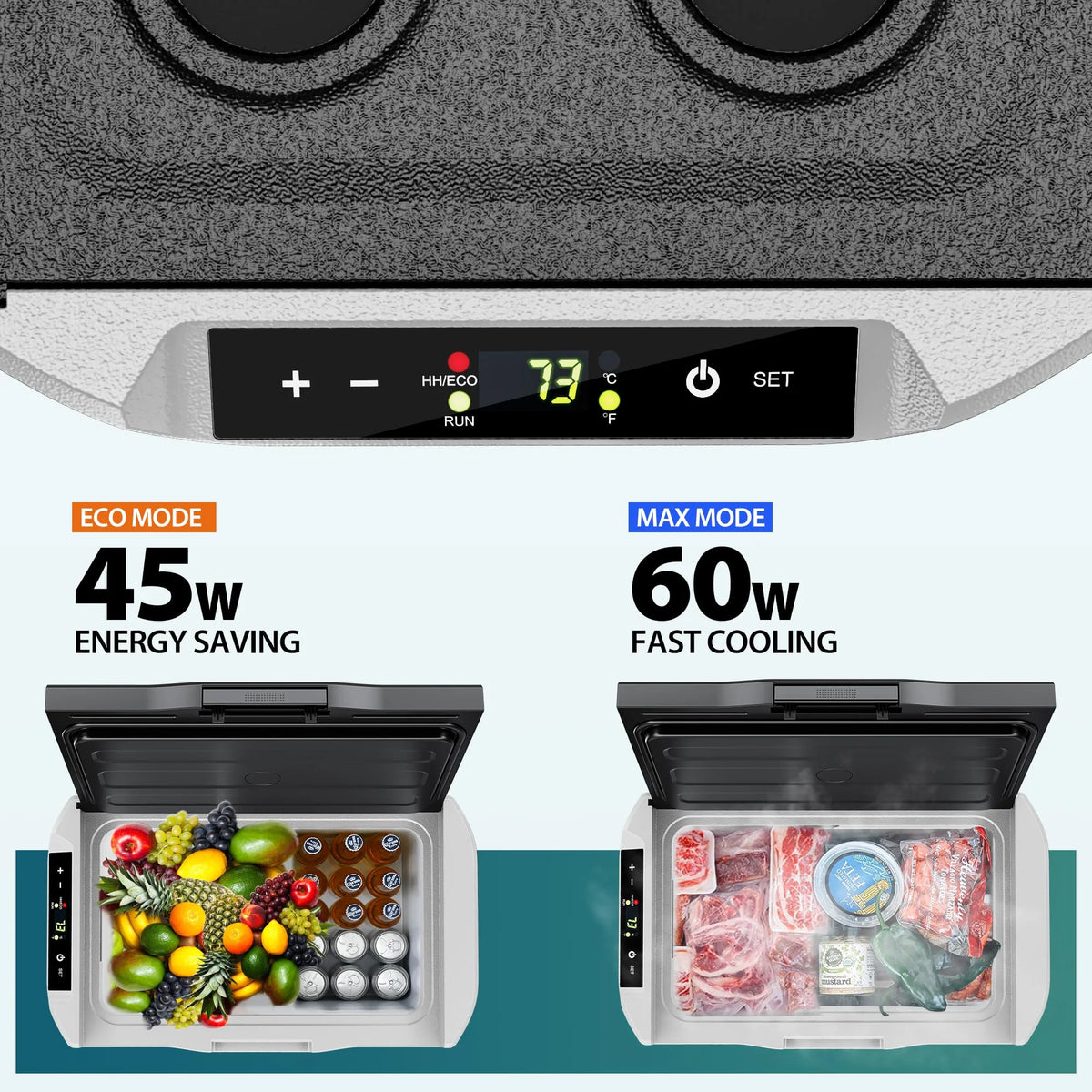 12V Car Refrigerator 32 QT with Touch Panel and Removable Divider
