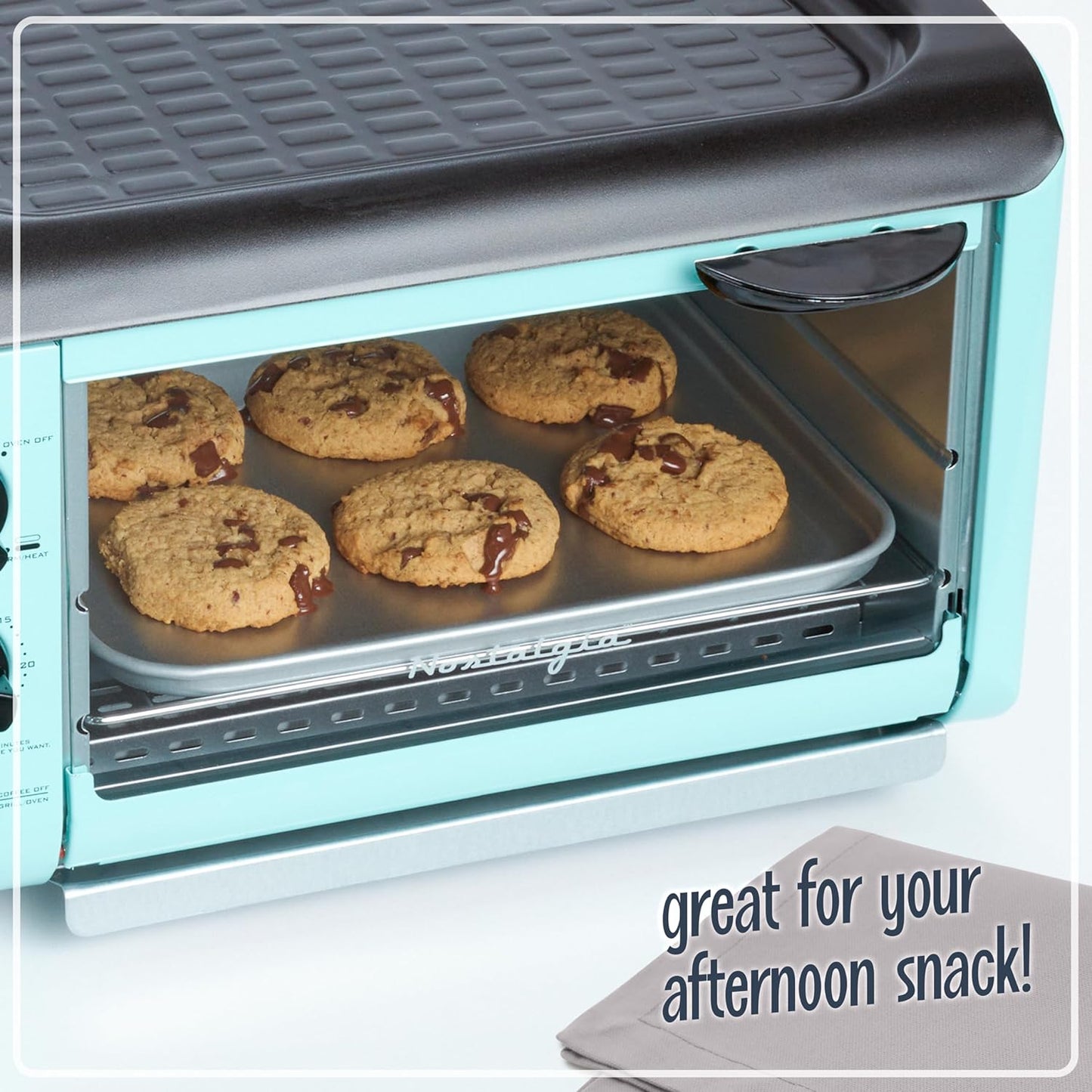 3-in-1 Breakfast Station - Includes Coffee Maker, Non-Stick Griddle, and 4-Slice Toaster Oven - Versatile Breakfast Maker with Timer - Aqua