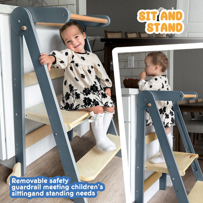 HARPPA Foldable Toddler Kitchen Tower, Standing Tower for Kids Age 1.5-6 Years, White