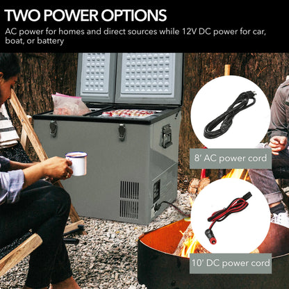 Whynter 90 Quart Dual Zone Portable Fridge/Freezer with 12v Option and Wheels