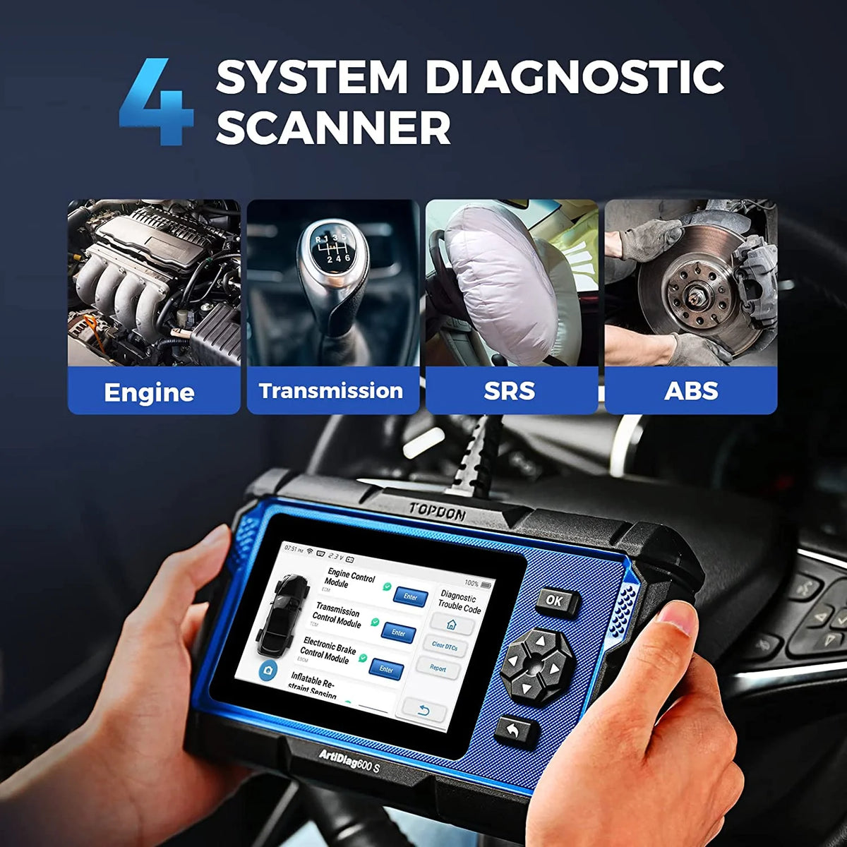 OBD2 Scanner TOPDON ArtiDiag600S Car Diagnostic Scan Tool AT/ENG/ABS/SRS Diagnoses & 8 Reset Services