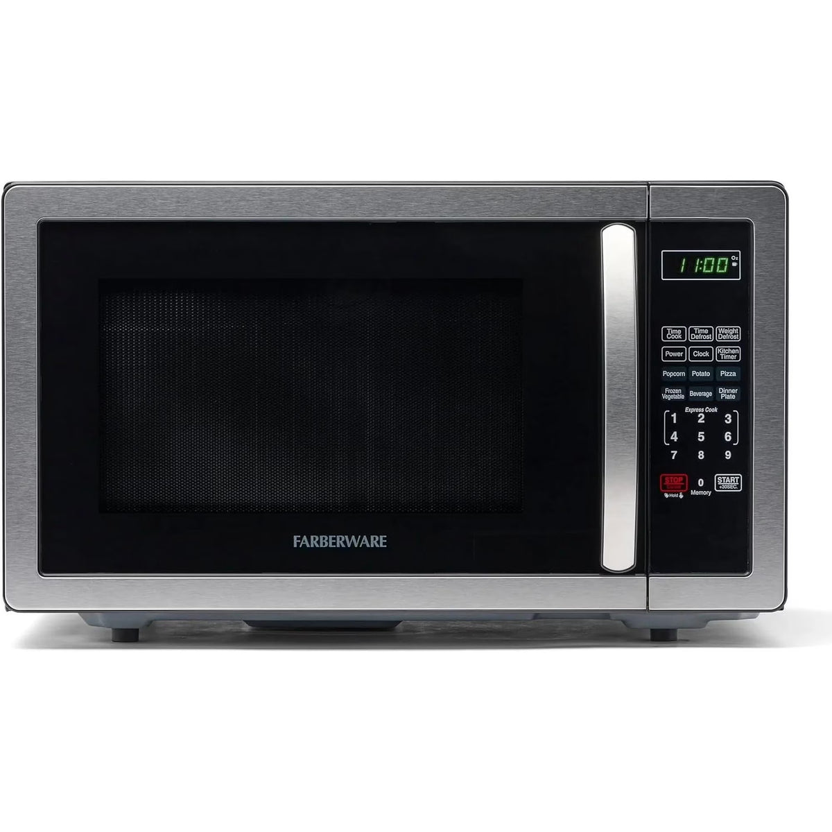Farberware Stainless Steel Countertop Microwave Oven with Child Lock, 1.1 Cu Ft Black Stainless
