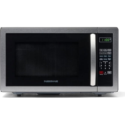 Farberware Stainless Steel Countertop Microwave Oven with Child Lock, 1.1 Cu Ft Black Stainless