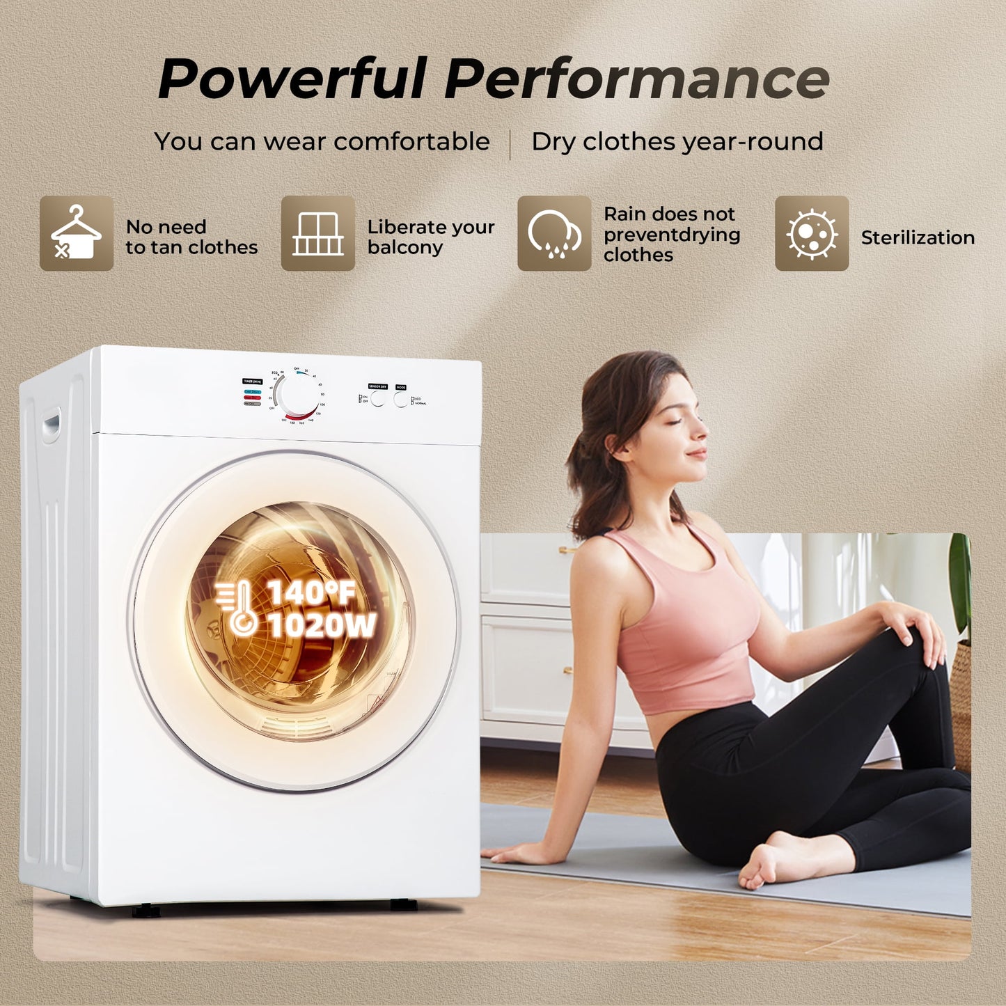 EUHOMY 1.8 Cu. ft. Compact Electric Dryer with LCD Touch Panel for Home, Apartment, Dorm