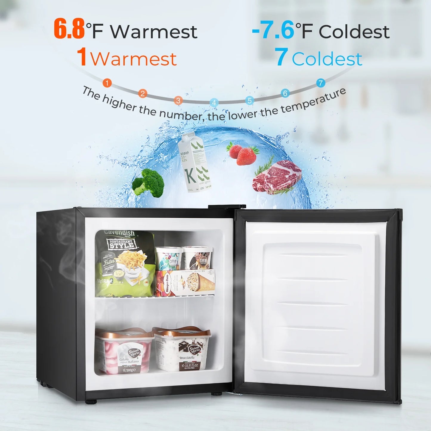 WAA Mini Freezer,1.1 Cu.ft Upright Freezer with Reversible Single Door,Removable Shelves,Small Freezer with Adjustable Thermostat for Home/Kitchen/Office (White)