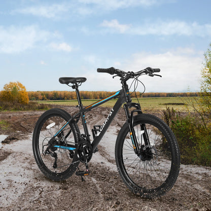 26 inch Mountain Bike for Men, Adult Mountain Bike with Shimano 21 Speed & Disc Brakes, Black Orange
