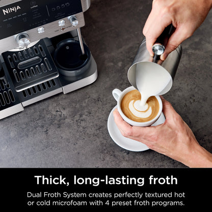 Ninja Luxe Cafe Premier Series, Stainless Steel Espresso Machine and Drip Coffee Maker with integrated Coffee Grinder and Milk Frother, ES601