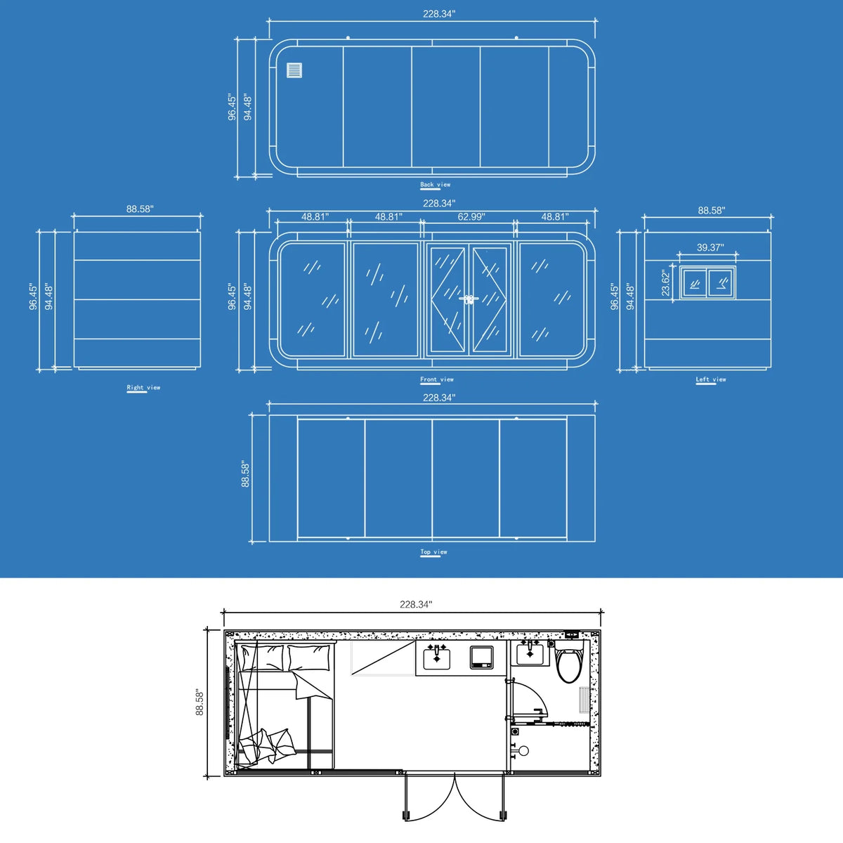 THLAND Luxury modern prefab cabin - 20ft mobile capsule with bedroom, kitchen and bathroom, storm resistant prefab cabin -16 typhoon and 11 earthquake proof mobile cabin for travel and outdoor living