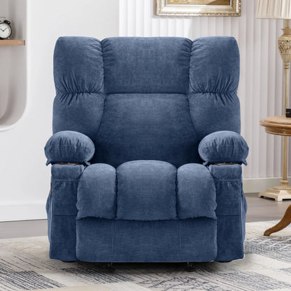 JONPONY Manual Recliner Chair with Heat Therapy and Massage Function, Heavy Duty Reclining Mechanism Massage Chair, Elderly Single Rocker Sofa with Cup Holders for Bedroom Home Theater,Grey