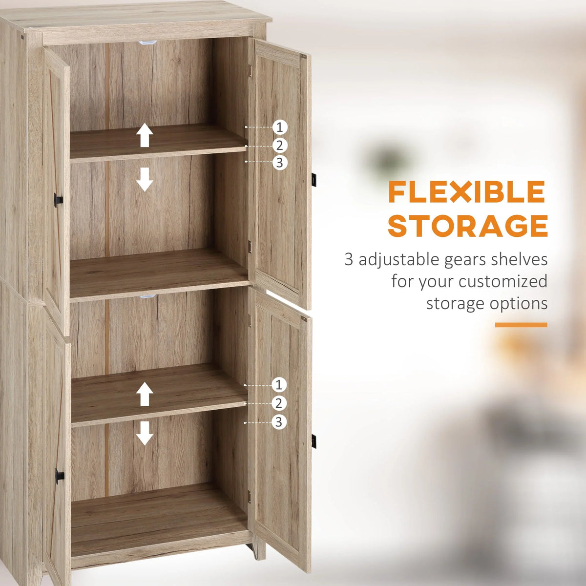 HOMCOM 72" Freestanding 4-Door Kitchen Pantry, Storage Cabinet Organizer with 4-Tiers, and Adjustable Shelves, Natural