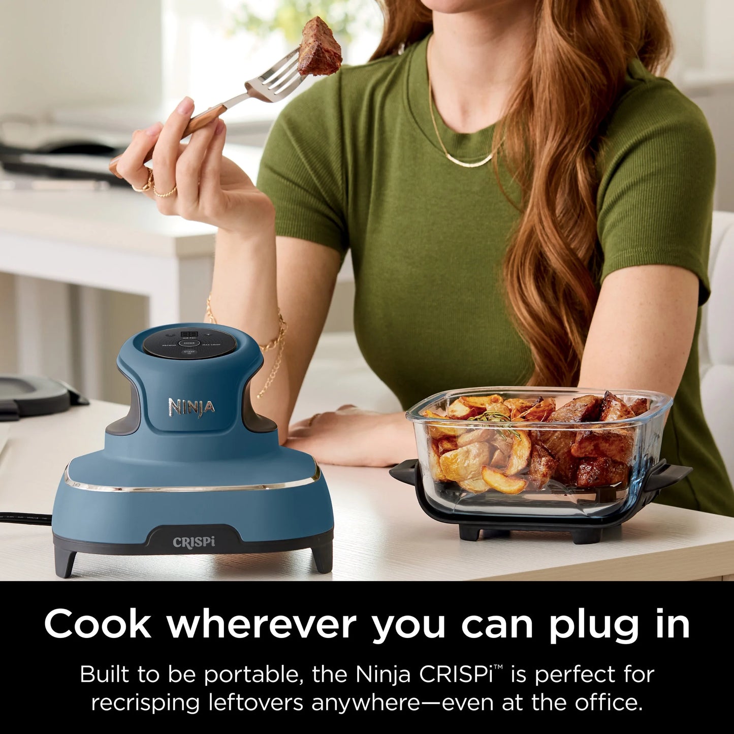 Ninja Crispi 3-in-1 Portable Glass Air Fryer Cooking System, 1500W, 4-Qt & 5-Cup TempWare Glass Containers with Storage Lids, Microwave, Freezer & Dishwasher Safe, White, FN100WH