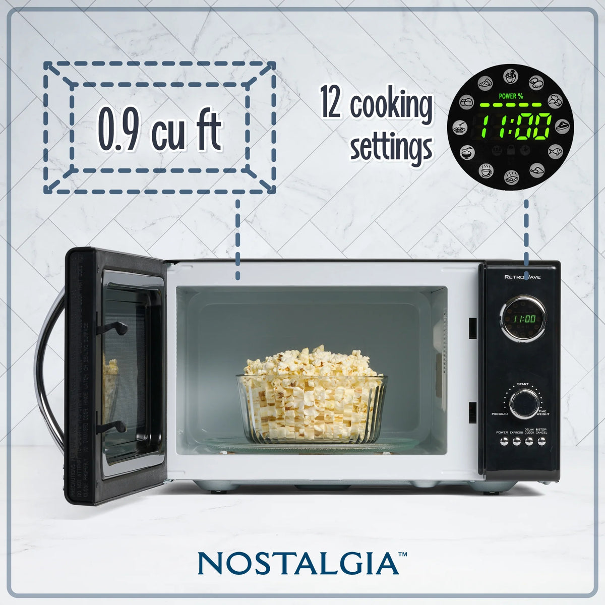 Nostalgia Retro Microwave for Countertop 0.9 cu ft Vintage Microwave, Ivory