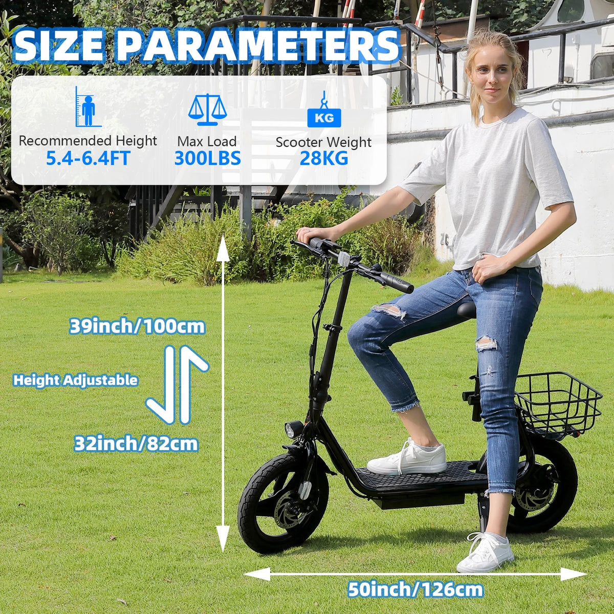 SANOPY 350W Electric Scooter with Seat for Adults, 15 Miles Range 20 Mph, 36V 5.2Ah Battery Moped, 14" Big Tire Commuter Electric Bike with Shock Absorbing, Black