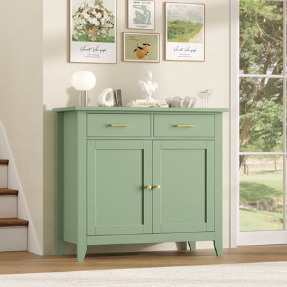Homfa Entryway Cabinet, Kitchen Storage Cabinet, Farmhouse Buffet Sideboard with 2 Drawers and 2 Doors,Coffee Bar with Storage for Dining Room Living Room,White