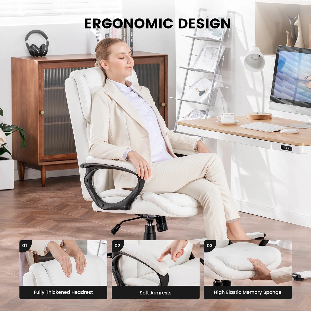 Mainstays Executive Ergonomic High Back Leather Home Office Desk Chair, Black