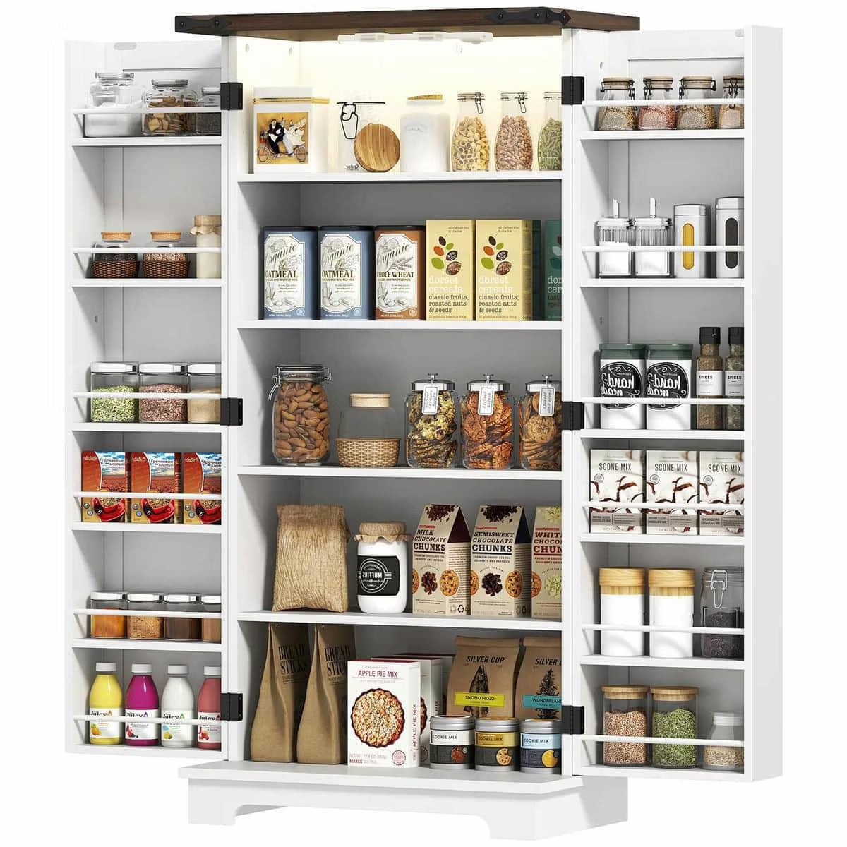 Spaco 17-Tier Kitchen Small Pantry Cabinet with 2 Doors and 6 Adjustable Shelves, Cabinet Pantry, Freestanding 5-Tier Shelving Pantries for Kitchen Storage, Gray