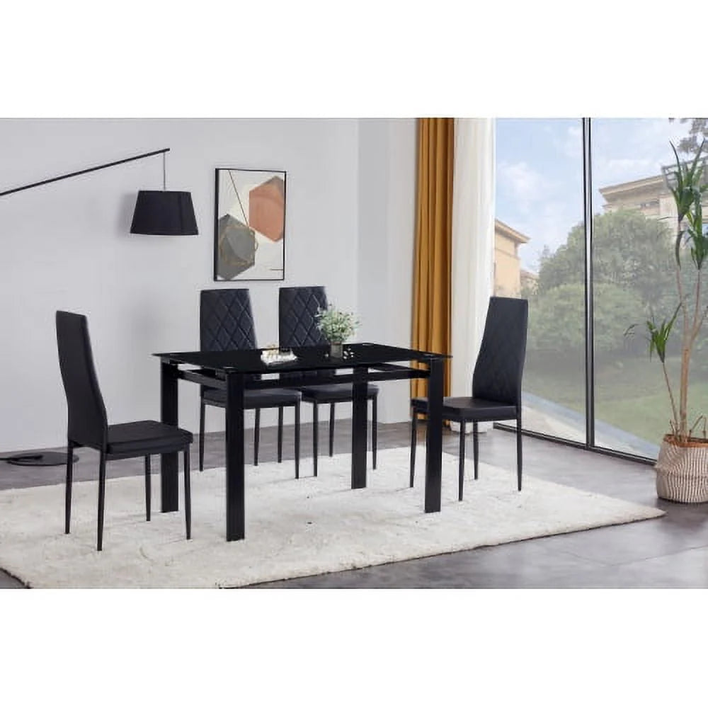 Tansole Dining Table Set 4-Person Dining Set: Glass Table & Metal Chairs