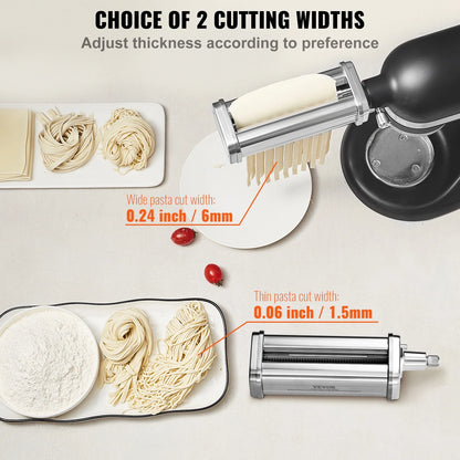 KFFKFF Pasta Maker Attachment for All Kitchenaid Mixers, Kitchen Aid Stand Mixer Set Accessories with 3 Shafts Including Dough Roller Spaghetti Cutter Fettuccine