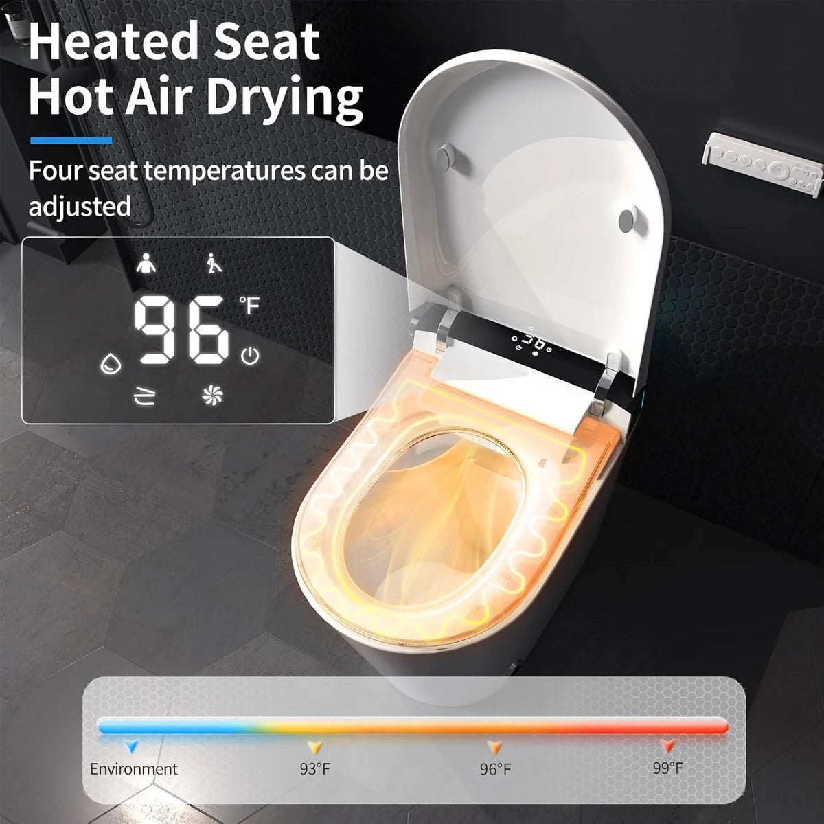 LALAHOO Smart Toilet with Bidet Built in, Auto Open & Close, Elongated Heated seat, Foot Sensor Flush, LED Display, Warm Water Wash, Dryer, Night Light, Black