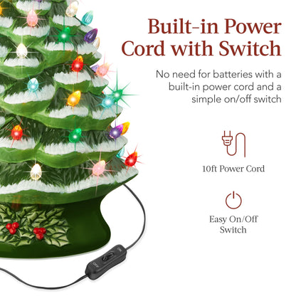 Best Choice Products 24in X-Large Pre-Lit Ceramic Christmas Tree Decor w/ 74 Multicolor Bulbs, LED Light - Green