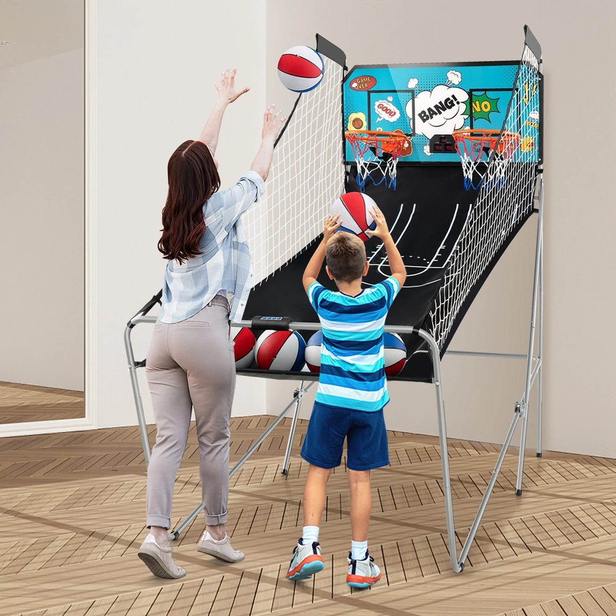 Costway Dual Shot Basketball Arcade Game with 8 Game Modes Electronic Scoring Blue